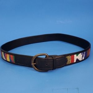 Black Multicolored Tapestry Belt  30" to 33"
